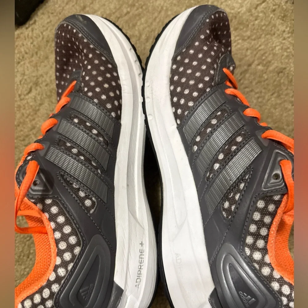 Adidas Women Adeprene+ Size 7 Gray White‎ Dot Orange Shoes Athletic